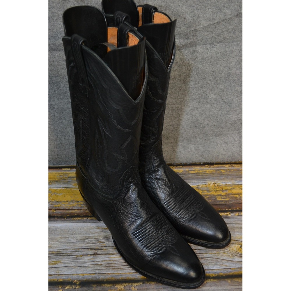 VTG Lucchese 2000 Boots Womens 10.5 D Black Leather Western Cowboy Pointed Lined